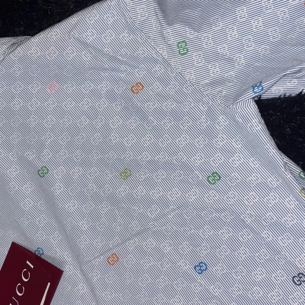 Gucci Blue Striped Short Sleeves Cotton Bowling Shirt